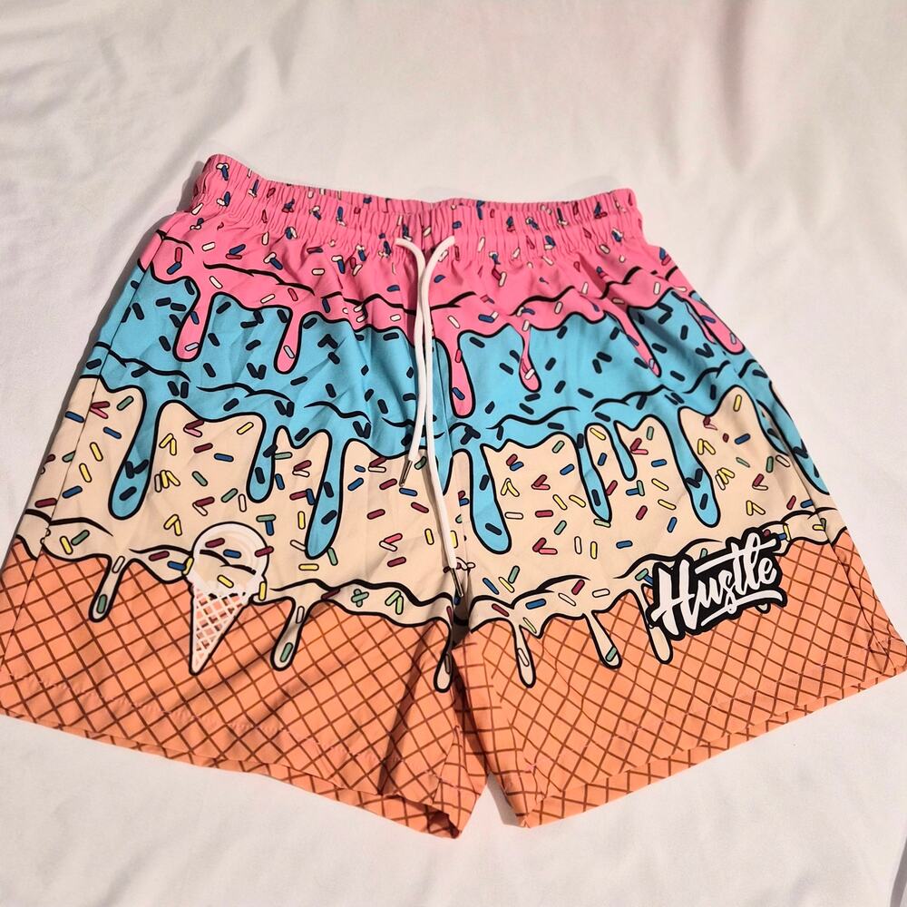 Hustle Ice Cream Melting Sprinkles Swim Trunks Shorts - Size Small